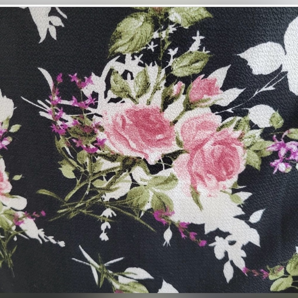 Boutique-Floral Flounce Short Sleeve Wrap Midi Dress-Black-Pink-Multi-NWOT-SzM🌸​ - Picture 8 of 10